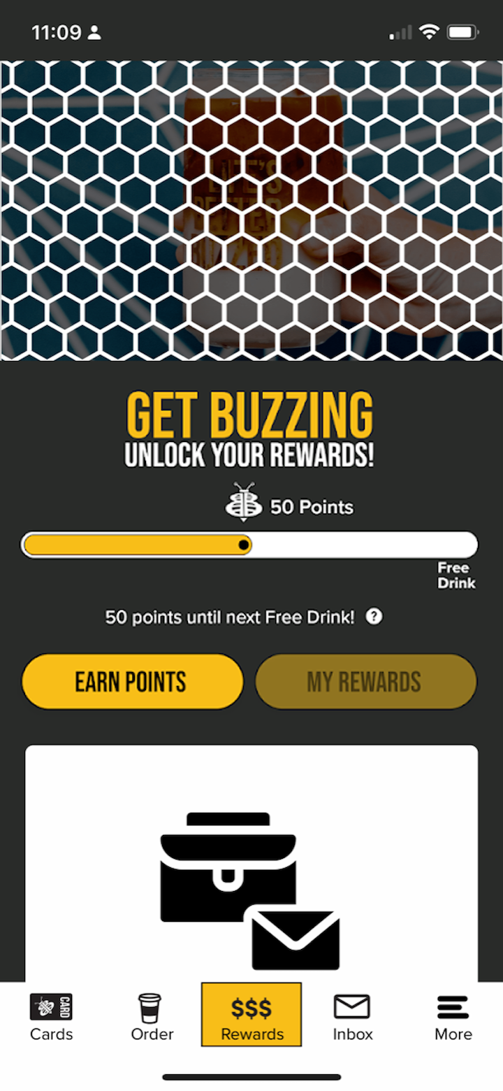 A screenshot of the points screen in the Dunkin app